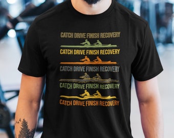 Rowing Shirt, Catch Drive Finish Recovery Tee, Rowing Stroke Phases Repeated, Two Rowers In Boat, Retro Colors Unisex Women Men T-Shirt
