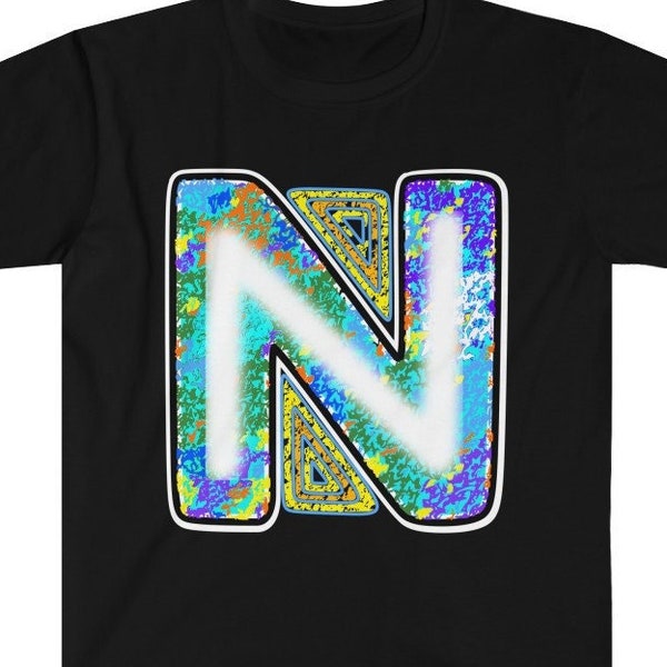 Letter N Sponge Texture White Center  - Alphabet Character ABCs T-shirt