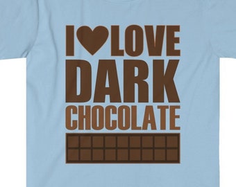 Camiseta con el mensaje "Me encanta el chocolate negro", postre dulce, delicioso y saludable