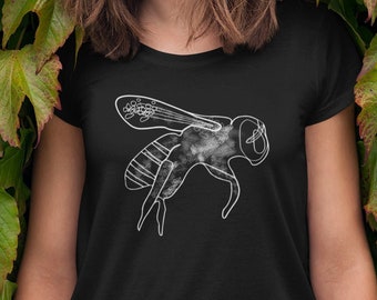 Bee Shirt, White Pollinator Insect Artful Illustration, Save the Bees, Pollinator Shirt, Unisex Women Men T-Shirt, Buzzing Bee Insect Tee