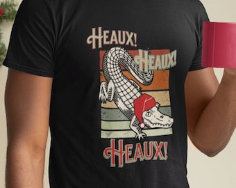 Cajun Christmas Shirt, Lousiana Christmas Tree, Funny Alligator Santa Hat, Heaux Heaux Heaux Funny Southern French Holiday, Retro Vintage