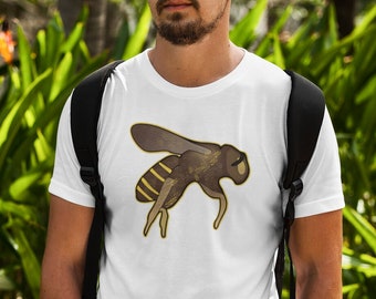 Bee, Realistic Insect Tee, Flying Pollinator Shirt, Unisex Women Men T-Shirt, Buzzing Bee Insect, Yellow and Brown