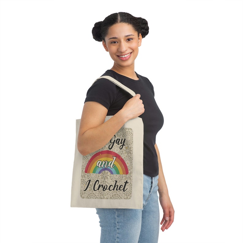 LGBT Tasche, I'm Gay and I Gehäkelte Canvas Tasche, Craft Enthusiast LGBT Pride, Gehäkelte Leidenschaft Regenbogen, Textilkünstler Hobby, Einkaufstasche Bild 10