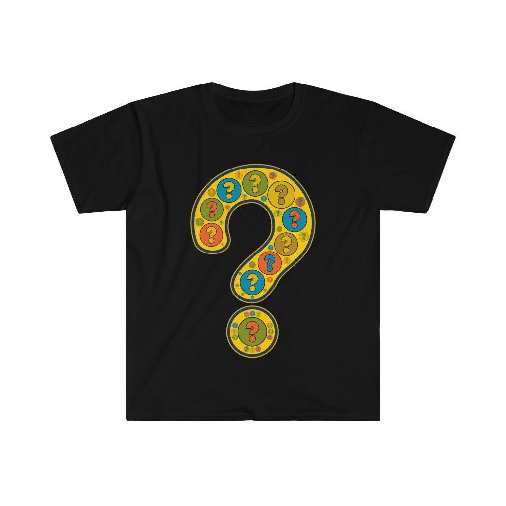 Question Mark Artful Image Shirt, Yellow Punctuation Tee, Unisex Women Men, Fun Creative Colorful Dotted Design