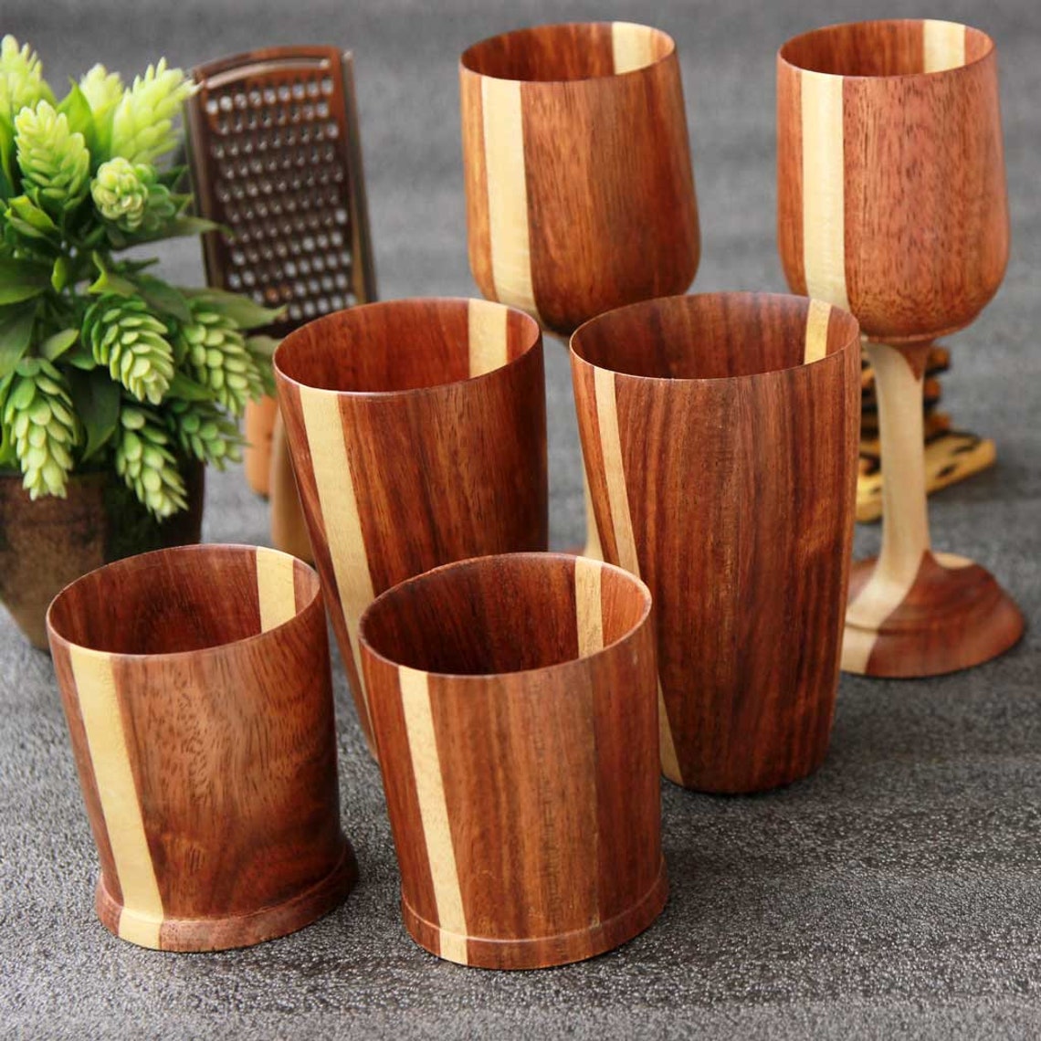 Best Drinking Glasses Handmade From Wood Set of 6 Pieces Etsy
