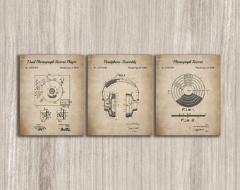 Vinyl Record Patent Prints Set: Music Room Decor (INSTANT DOWNLOAD)