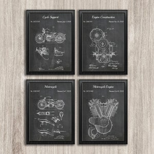 Harley Davidson Set of 4 Patent Prints, Motorcycle Wall Art, Engine Construction, Garage Decor, Harley Davidson Gifts, INSTANT DOWNLOAD