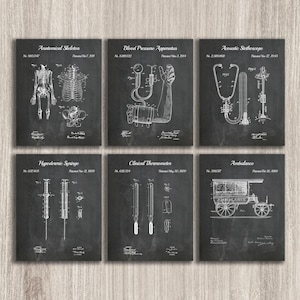 Medical Set Of 6 Patent Prints, Medical Blueprint, Thermometer Patent, Syringe Patent, Clinic Wall Art, Doctor Office Gift, INSTANT DOWNLOAD