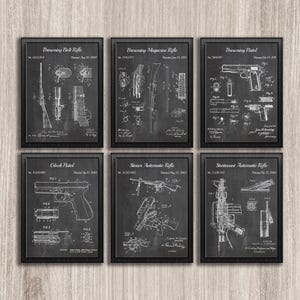 Ensemble vintage de 6 gravures brevetées Gun, fusil automatique, Glock Colt, affiche d'arme à feu, décoration d'arme à feu et cadeaux, TÉLÉCHARGEMENT IMMÉDIAT