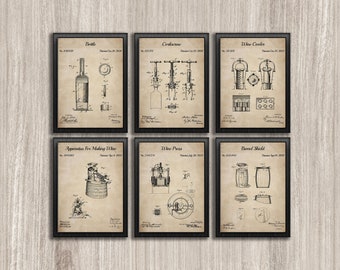 Vintage Bar Patent Art Prints, Cocktail & Wine, Set of 6 (Instant Download)
