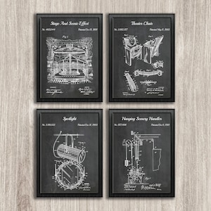 Vintage theateroctrooiafdrukken: podium, spotlight, stoeldecor (digitale download)
