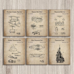 Family Theme Park Set of 6, Vintage Castle, Amusement Ride Patent Prints, Theme Park Decor Gifts, INSTANT DOWNLOAD