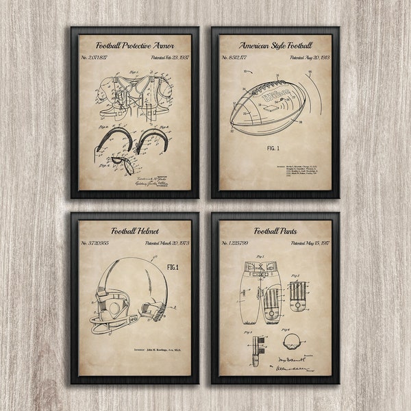 Football Patent Prints set of 4, American Football Patent, Football Helmet Poster, Football Pants, Gift for Him, INSTANT DOWNLOAD