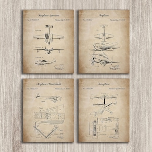 Flugzeug Patent Kunstdrucke: Aviator Blueprint 4er Set (Instant Download)
