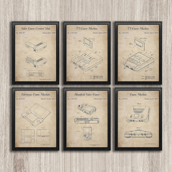 Retro Video Games Console Patent Prints, Set Of 6, Video Game Wall Art, Kids Room Decor, Console Patent, Gamer Gifts, INSTANT DOWNLOAD