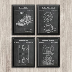 Vintage Basketball Patent Set Of 4, Hoop Art, Sneaker Patent, Sports Decor, Basketball Gift, Basketball Poster Set of 4, INSTANT DOWNLOAD