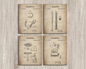 Vintage Baseball Patent Art Prints, Set of 4 (Instant Download)
