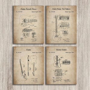 Guitar Patent Prints, Guitar Art Blueprint Poster, Electric Guitar Design, Guitar Wall Art, Guitarist Gift, INSTANT DOWNLOAD