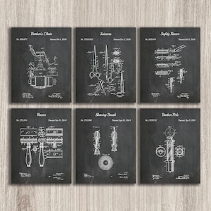 Barber Shop Decor Set Of 6 Patent Prints, Barber Printable Art, Barbers Chair, Barbers Pole, Hair Stylist Gifts, INSTANT DOWNLOAD