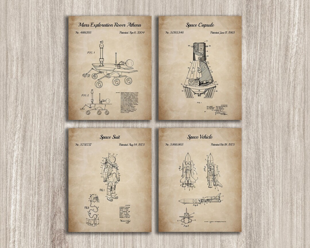 NASA Outer Space Patent Art Prints: Rover, Capsule, Suit (digital ...