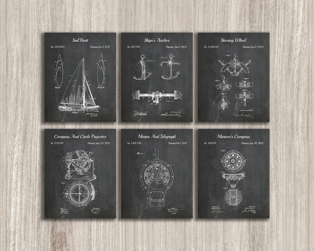 Nautical Patent Art Prints, Set of 6: Vintage Maritime Decor (instant ...