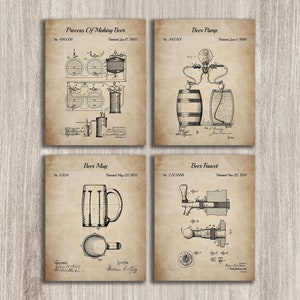 Beer Patent Poster Prints Set Of 4, Brewery Art, Beer Wall Art, Beer Brewing Poster, Beer Lover Gift, INSTANT DOWNLOAD