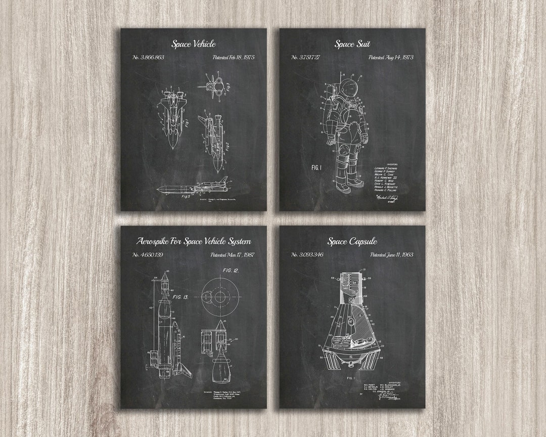 Set of 4 Space Patent Posters, Space Wall Art, NASA Blueprint Posters ...