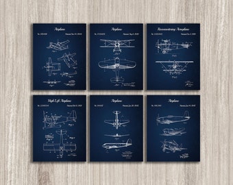 Airplane Patent Prints Set: Vintage Aviation Wall Art (Instant Download)
