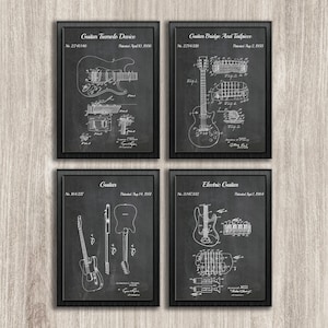 Guitar Poster Patent Prints Set of 4, Electric Guitar Design, Fender Patent, Music Room Wall Art, Music Lover Gift, INSTANT DOWNLOAD