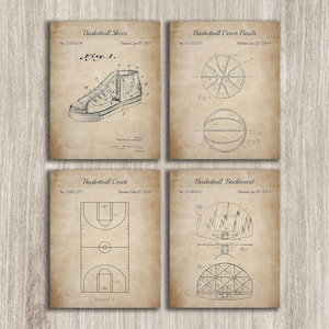Vintage Basketball Patent Set Of 4, Hoop Art, Sneaker Patent, Sports Decor, Basketball Gift, Basketball Poster Set of 4, INSTANT DOWNLOAD