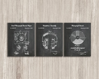 Record Player Patent Art Prints, Set of 3 (Instant Download)