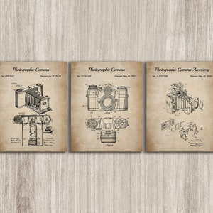 Camera Patent Prints Set Of 3, Photography Poster, Antique Camera Decor, Camera Wall Art Blueprint Poster Decor Gifts, INSTANT DOWNLOAD