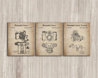 Camera Patent Prints Set Of 3, Photography Poster, Antique Camera Decor, Camera Wall Art Blueprint Poster Decor Gifts, INSTANT DOWNLOAD