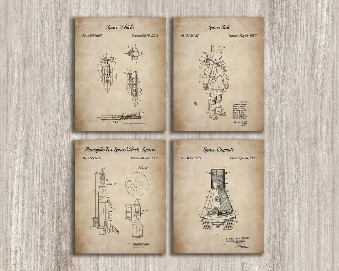 Space Patent Art Prints: NASA Blueprint Posters (set of 4) (instant ...