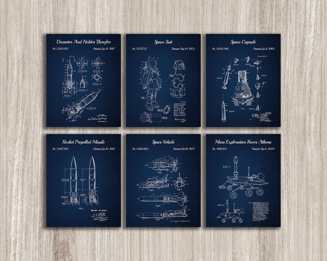 Outer Space Set of 6 Patent Prints, Space Wall Art, NASA Blueprint ...