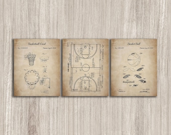Patentkunstafdrukken basketbal: set van 3, jongenskamerdecoratie (directe download)