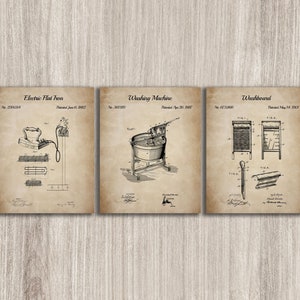 Vintage Laundry Patent Prints, Set of 3 Patent Prints, Laundry Room Decor, Wall Art Poster Decor Gifts, INSTANT DOWNLOAD