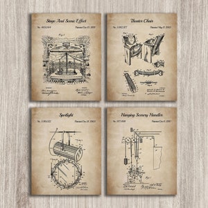 Vintage Broadway Theatre-octrooiafdrukken, set van 4 (directe download)