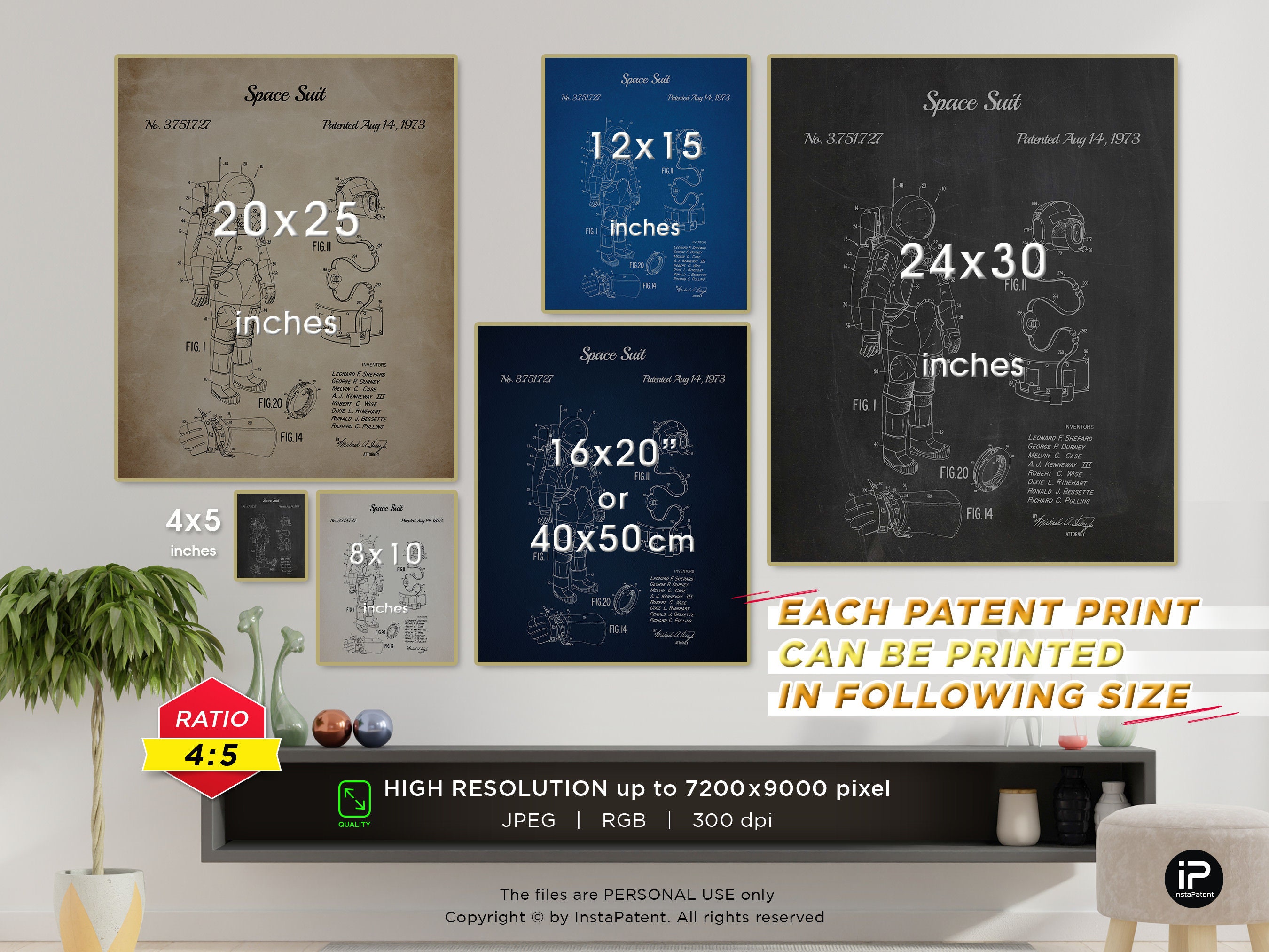 NASA Space Suit Patent Art Print: Blueprint Poster (instant Download ...