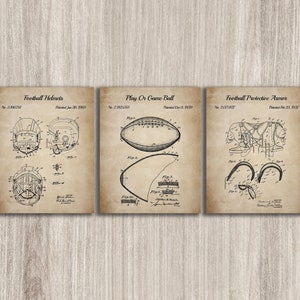 Vintage Football Patent Prints Set de 3, Patente de casco de fútbol, Fútbol americano, Equipo de fútbol, Regalo de Superbowl, DESCARGA INSTANTÁNEA