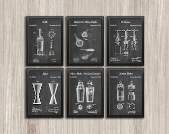 Cocktail Patent Prints: Bar Decor Blueprint Art, Set of 6 (Instant Download)