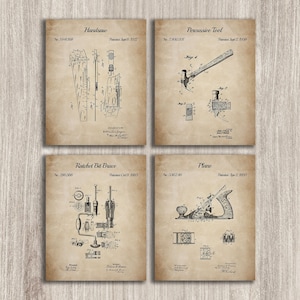 Carpentery Tools Patent Prints, Set of 4 Patent Prints, Carpentry Wall Decor, Woodworking Lovers, Woodworking Gift Idea, INSTANT DOWNLOAD