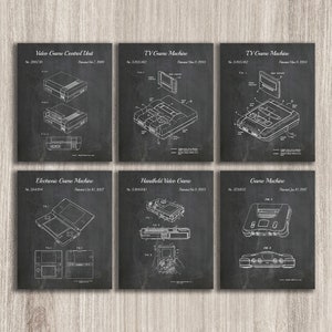 Vintage Video Games Patent Prints, Set Of 6, Gaming Wall Art, Kids Room Decor, Games Console Artwork, Gamer Gifts, INSTANT DOWNLOAD