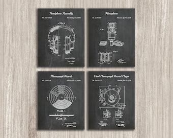 Record Player Patent Art Prints: Music Room Decor (Set of 4) (Instant Download)