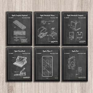 Apple Patent Art Prints, Chalkboard Style, Tech Office Decor (Instant Download Set of 6)