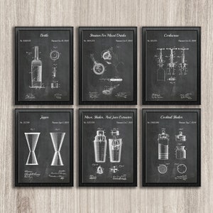 Bartender Cocktail Wine Patent Prints, Set of 6, Bar Room Decor, Bar Decor Kitchen Blueprint, Bartender Gift, INSTANT DOWNLOAD