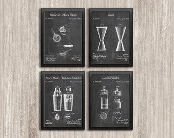 Bartender Patent Art Prints, Bar Decor Blueprint Set (Instant Download)