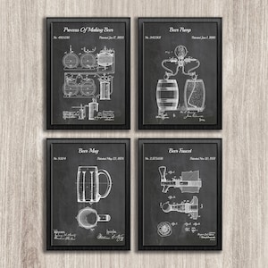 Beer Brewing Patent Print Set Of 4, Beer Keg Patent Print, Beer Wall Decor, Beer Brewing Industry, Beer Pump, Beer Gift, INSTANT DOWNLOAD