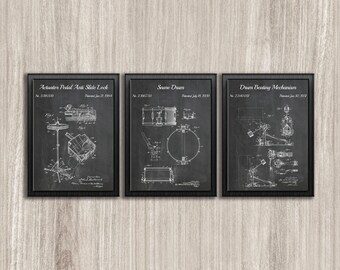 Patenttryck av vintage trumset: Set med 3 (nedladdning direkt)