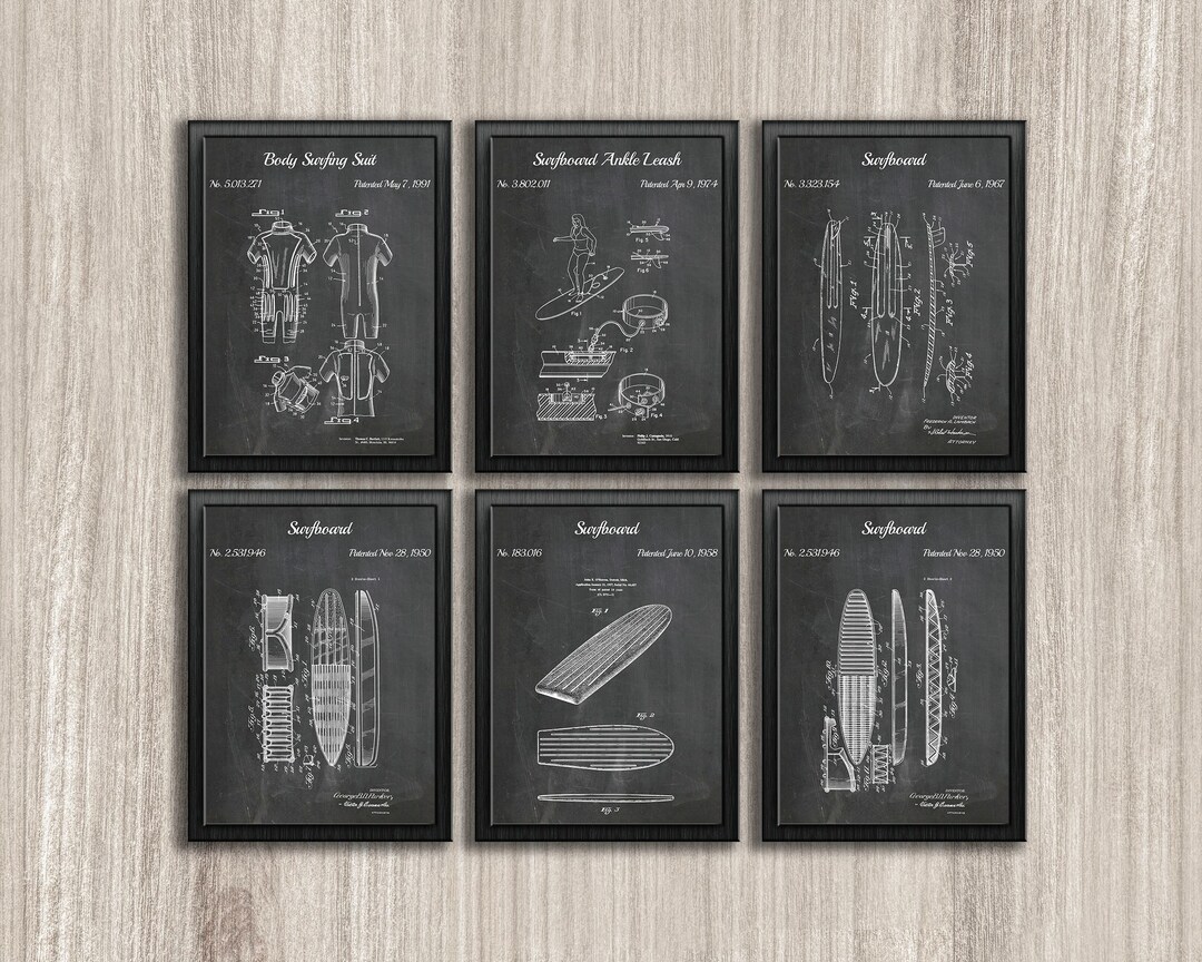 Vintage Surfboard Patent Art Prints, Set of 6 (instant Download) - Etsy
